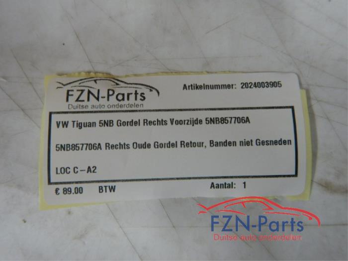 VW Tiguan 5NB Gordel Rechts Voorzijde