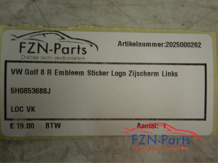 VW Golf 8 R-Line Embleem Sticker Logo Zijscherm Links