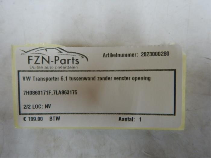 VW Transporter T6.1 Tussenwand Zonder Venster Opening