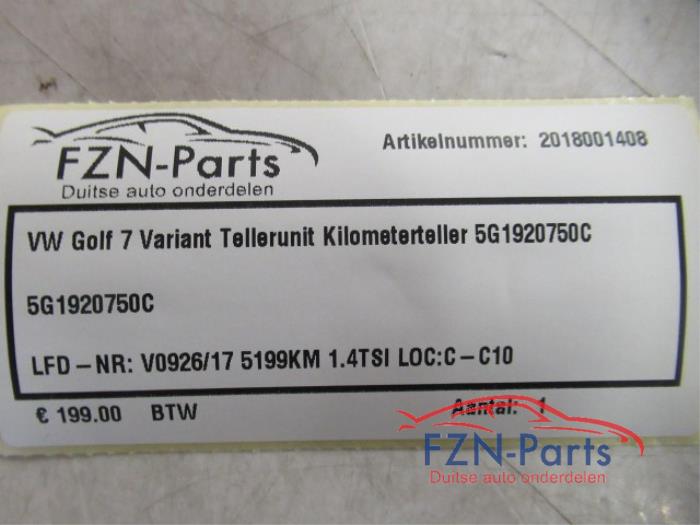 VW Golf 7 Variant Tellerunit Kilometerteller