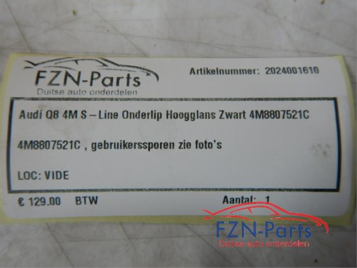 Audi Q8 4M S-Line Onderlip Hoogglans Zwart