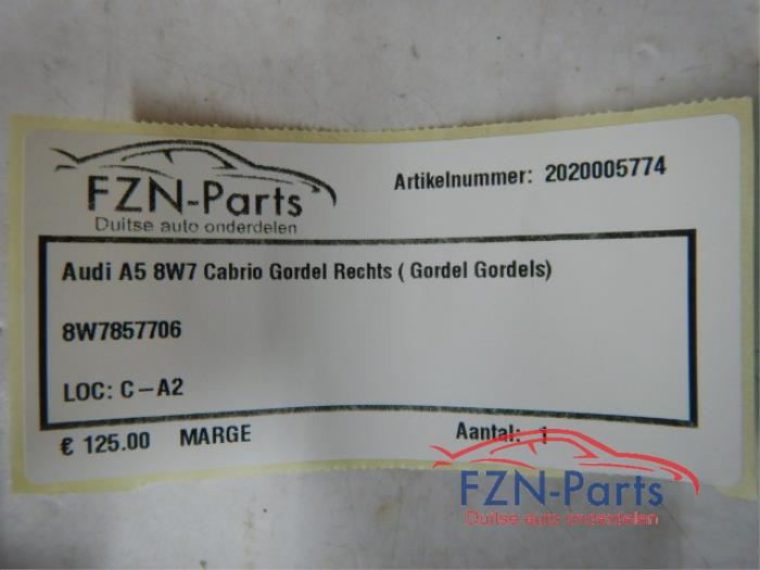 Audi A5 8W7 Cabrio Gordel Rechts ( Gordel Gordels )