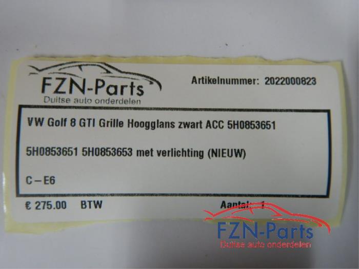 VW Golf 8 GTI Grille Hoogglans Zwart ACC