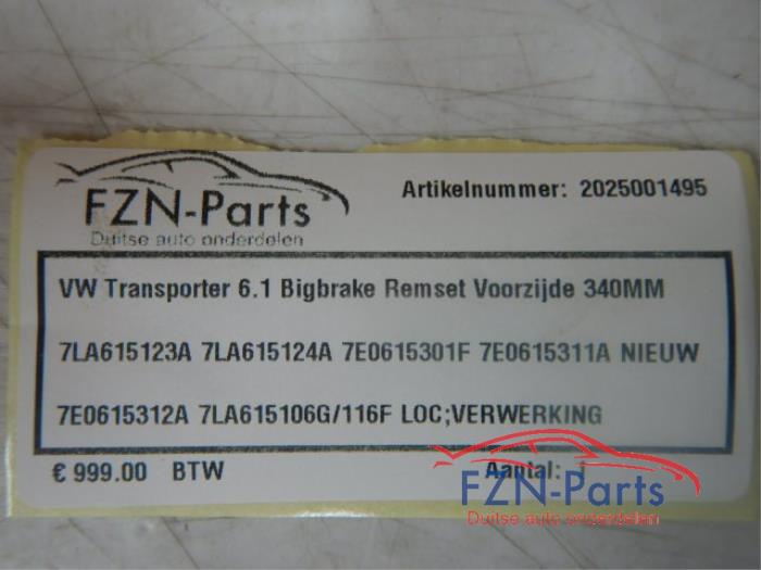 VW Transporter T6.1 Bigbrake Remset Voorzijde 340MM