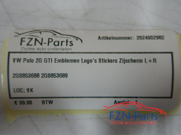 VW Polo 2G GTI Emblemen Logos Stickers Zijscherm Links+Rechts