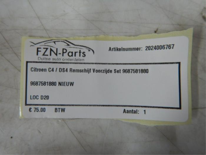 Citroen C4 DS4 Remschijf Voorzijde Set 9687581880 9687581880 NIEUW
