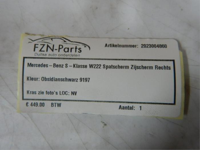 Mercedes-Benz S-Klasse W222 Spatscherm Zijscherm Rechts
