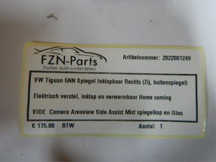 VW Tiguan 5NN Allspace Spiegel Inklapbaar Rechts ( Zij, Buitenspiegel )