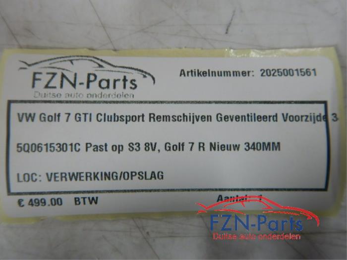 VW Golf 7 GTI Clubsport Remschijven Geventileerd Voorzijde 340MM