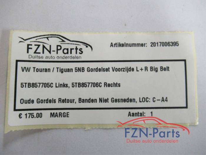 VW Touran/Tiguan 5NB Gordelset Voorzijde L+R Big Belt