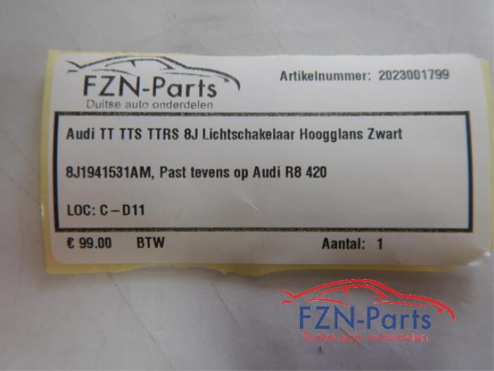 Audi TT TTS TTRS 8J Lichtschakelaar Hoogglans Zwart