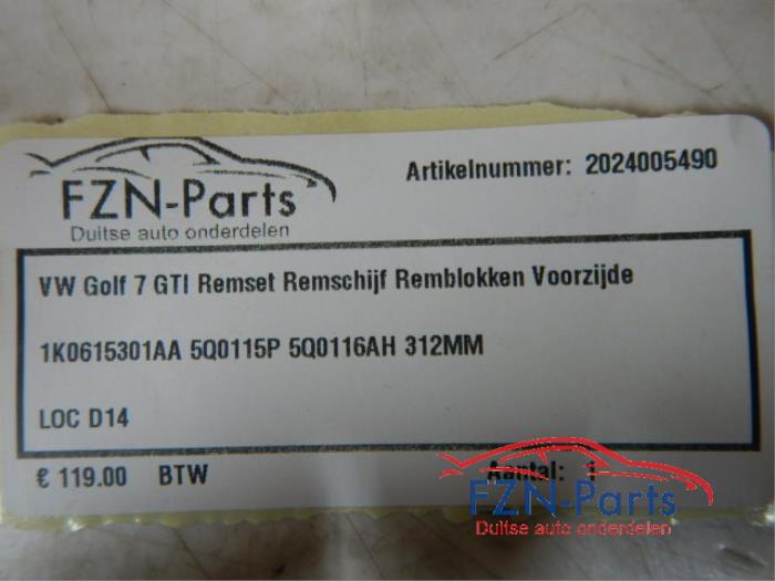 VW Golf 7 GTI Remset Remschijf Remblokken Voorzijde 1.5 TSI 126840 01-04-2017 01-08-2020
1.0 TSI 124239 01-11-2016 01-08-2020
2.0 GTI Clubsport S 120193 01-09-2016 01-03-2017
1.6 TDI 59068 01-01-2013 01-03-2017
2.0 GTI