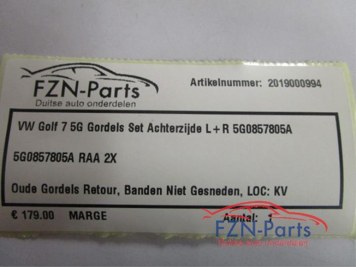 VW Golf 7 5G Gordels Set Achterzijde L+R