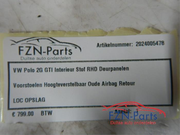 VW Polo 2G GTI Interieur Stof RHD Deurpanelen Voorstoelen hoogteverstelbaaroude airbags retourEngels interieurVoorstoelen achterbank deurpanelen