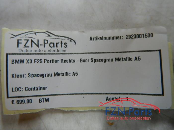 BMW X3 F25 Portier Rechts-Voor Spacegrau Metallic A5