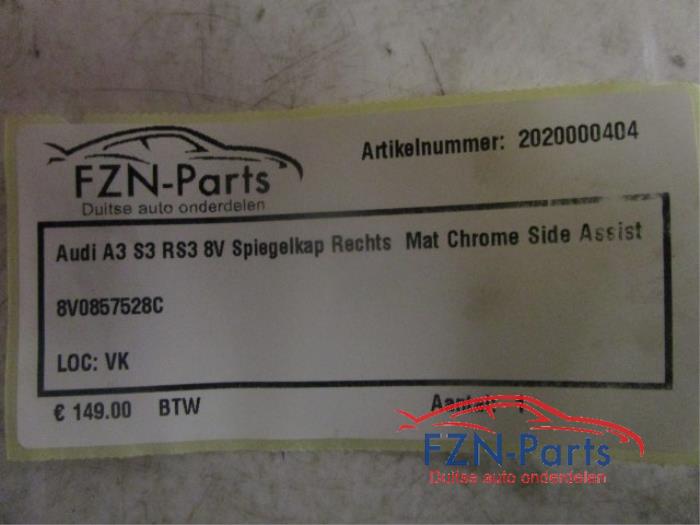 Audi A3 S3 RS3 8V Spiegelkap Rechts Mat Chrome Side Assist