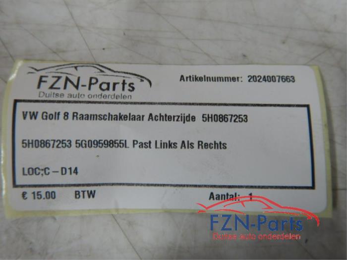 VW Golf 8 Raamschakelaar Achterzijde