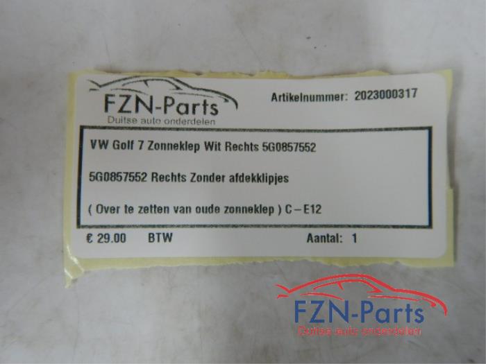 VW Golf 7 Zonneklep Wit Rechts
