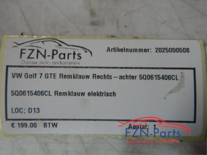 VW Golf 7 GTE Remklauw Rechts - Achter