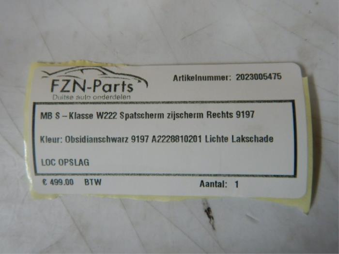 Mercedes Benz S-Klasse W222 Spatscherm Zijscherm Rechts
