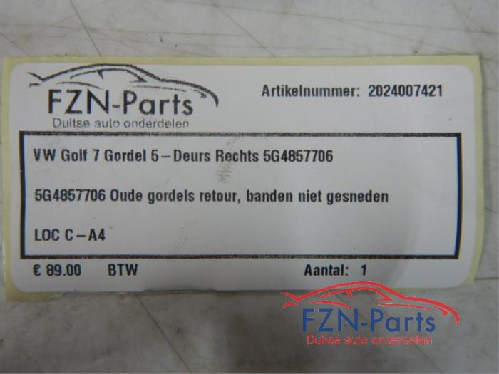 VW Golf 7 Gordel 5-Deurs Rechts