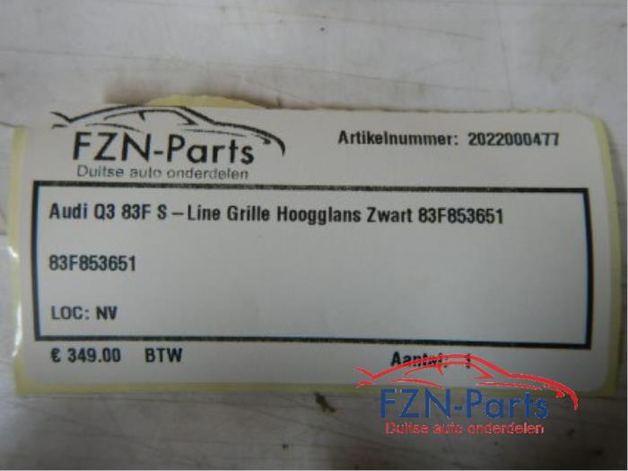Audi Q3 83F S-Line Grille Hoogglans Zwart