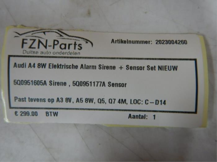 Audi A4 8W Elektrische Alarm Sirene+Sensor Set NIEUW