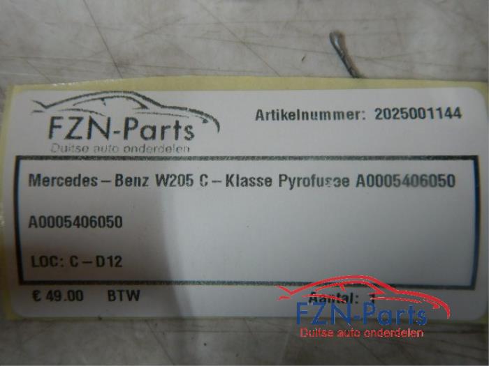Mercedes-Benz C-Klasse W205 Pyrofusee A0005406050 C 180 (205.040) 134273 01-10-2018 01-03-2021
C 200 EQ Boost 4-matic (205.078) 131302 01-04-2018 01-05-2021
C 300 e 4-matic (205.054) 137149 01-07-2019 27-11-2022
C 200 4-matic (205.043) 112354 01-04-2015 01-08-2018
C 220 d (205.014) 130969 01-05-2018 01-05-2021
C 300 4-matic (205.049) 118022 01-12-2013 01-08-2018
C 300 EQ Boost 4-matic (205.084) 136351 01-05-2019 01-05-2021
C 300 d 4-matic (205.019) 131844 01-06-2018 01-05-2021
C 400 4-matic (205.066) 108003 01-10-2014 01-11-2020
C 300 e (205.053) 137148 01-07-2019 27-11-2022
C 300 (205.083) 131404 01-05-2018 01-05-2021
C 200 (205.042) 100551 01-12-2013 01-