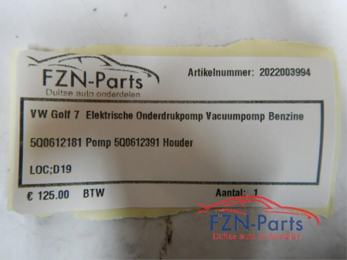 VW Golf 7 Elektrische Onderdrukpomp Vacuumpomp Benzine
