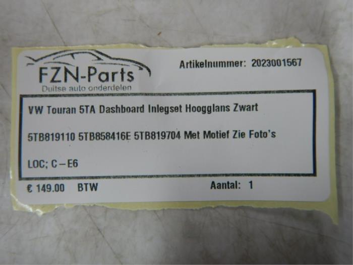 VW Touran 5TA Dashboard Inlegset Hoogglans Zwart