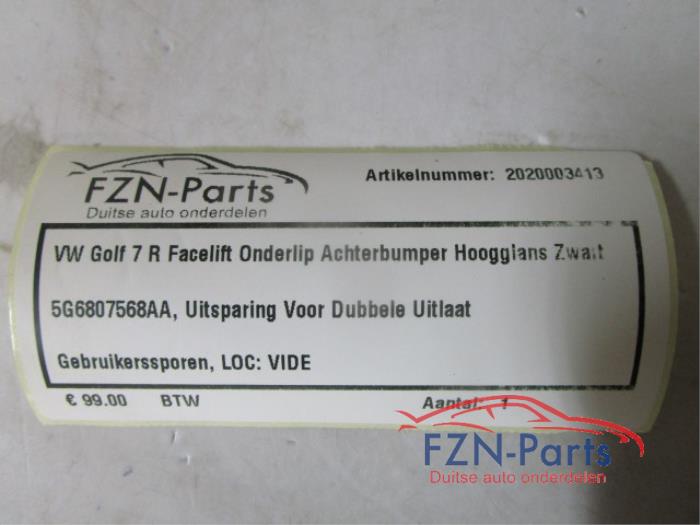 VW Golf 7 R Facelift Onderlip Achterbumper Hoogglans Zwart
