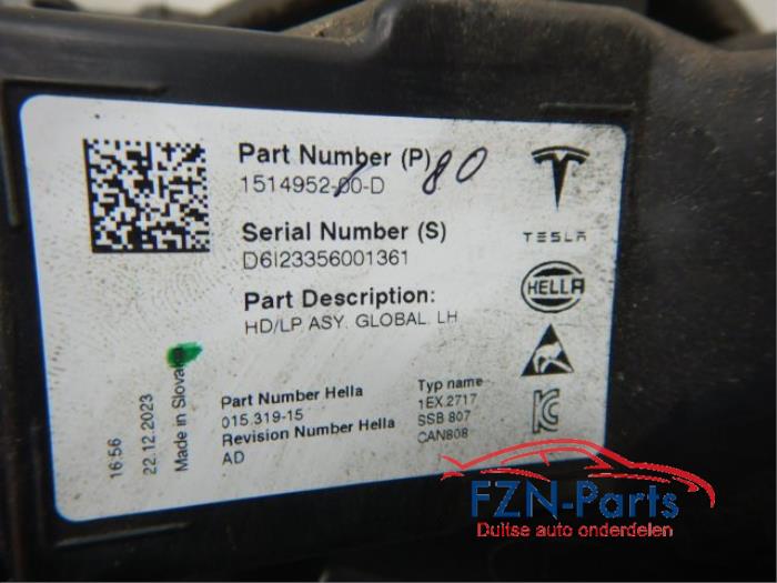 Tesla Model 3/Y Koplamp Links Volled