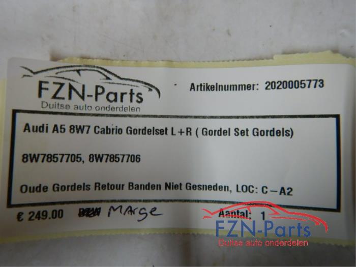 Audi A5 8W7 Cabrio Gordelset L+R ( Gordel Set Gordels )