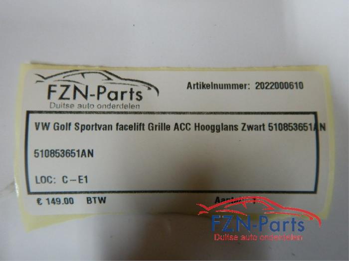 VW Golf Sportsvan Grille Facelift ACC Hoogglans Zwart