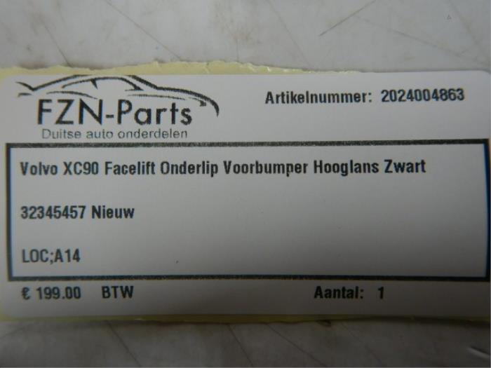 Volvo XC90 Facelift Onderlip Voorbumper Hoogglans Zwart