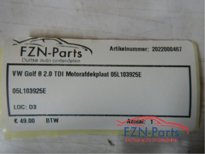 VW Golf 8 2.0TDI Motorafdekplaat