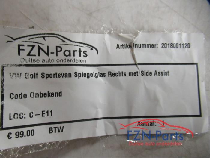 VW Golf Sportsvan Spiegelglas Rechts met Side Assist