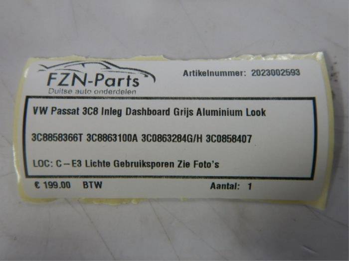 VW Passat 3C8 Inleg Dashboard Grijs Aluminium Look