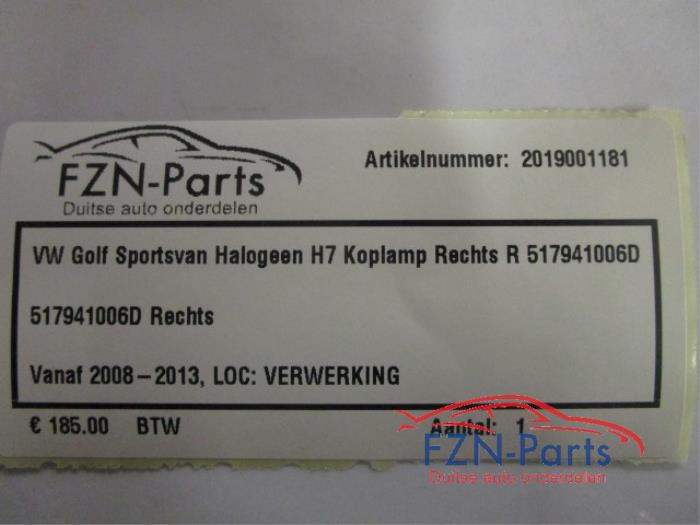 VW Golf Sportsvan Facelift Halogeen H7 Koplamp Rechts R