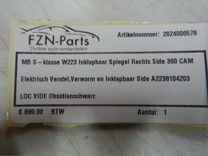 Mercedes-Benz S-Klasse W223 Spiegel Rechts Inklapbaar Side 360 CAM