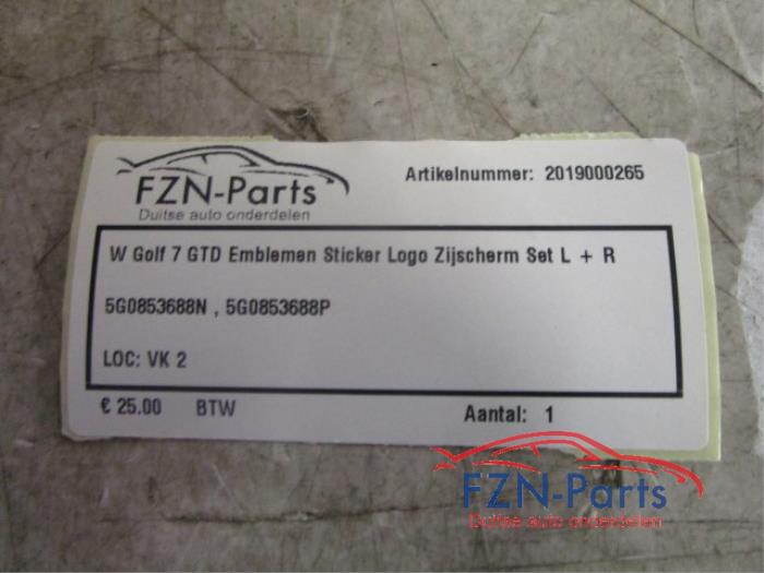 VW Golf 7 GTD Emblemen Embleem Sticker Logo Zijscherm Set L+R