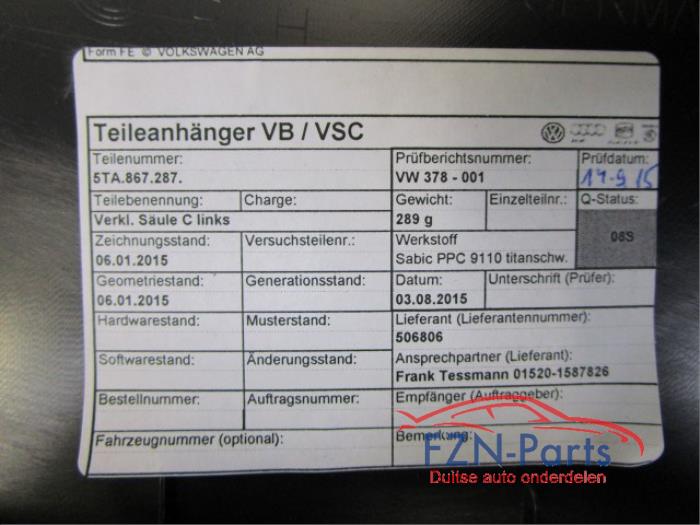 C-stijl afdekkap links Volkswagen Touran (22743864)
