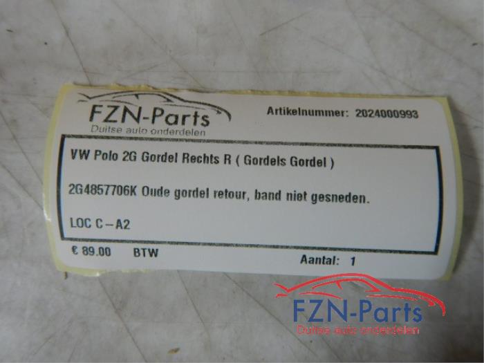 VW Polo 2G Gordel Rechts R (Gordels Gordel)