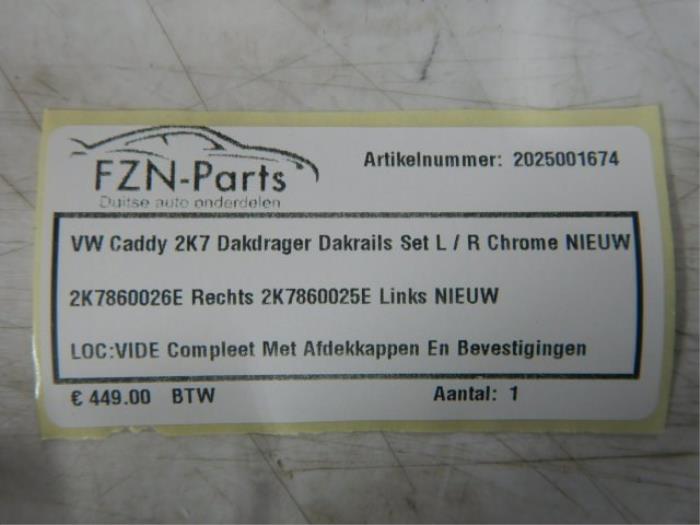 VW Caddy 2K7 dakdragers Dakrails Set Links Rechts Chrome NIEUW