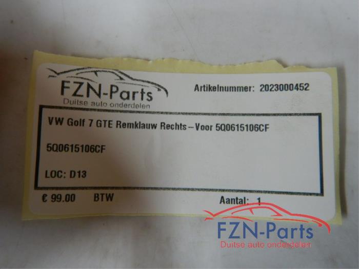 VW Golf 7 GTE Remklauw Rechts-Voor