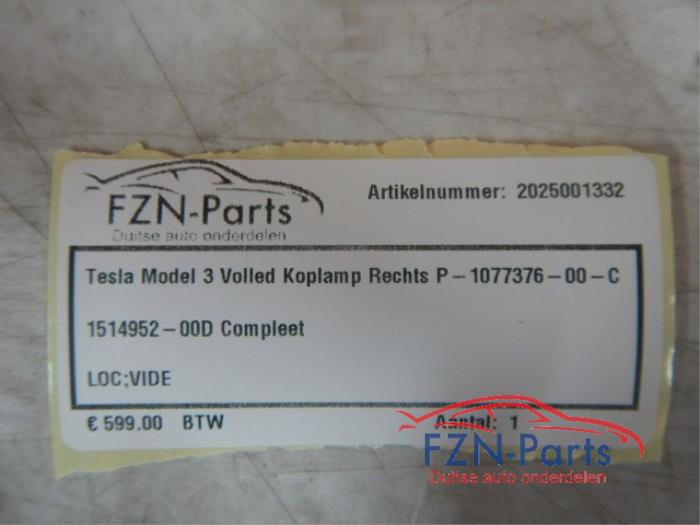 Tesla Model 3 Volled Koplamp Rechts