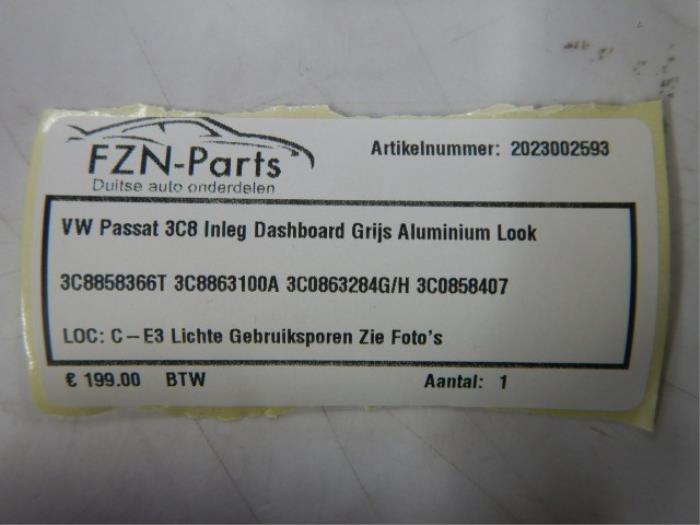 VW Passat 3C8 Inleg Dashboard Grijs Aluminium Look