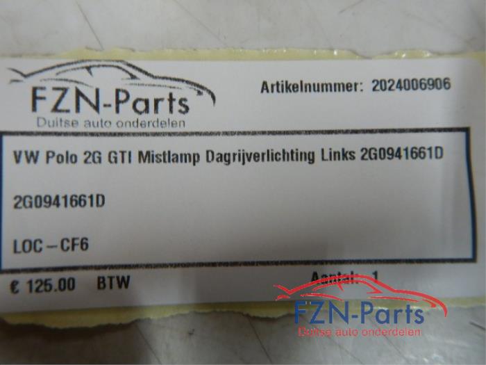 VW Polo 2G GTI Mistlamp Dagrijverlichting Links