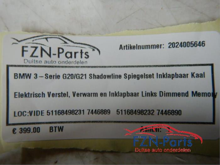 BMW 3-Serie G20 G21 Schadowline Spiegelset Inklapbaar Kaal