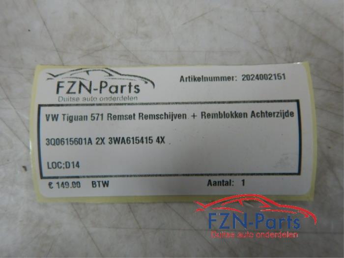 VW Tiguan 571 Remset Remschijven + Remblokken Achterzijde
